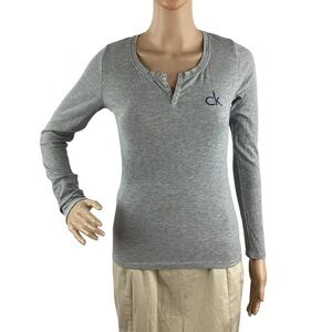 Calvin Klein Sleepwear Ribbed Henley Top Gray Long Sleeve XS